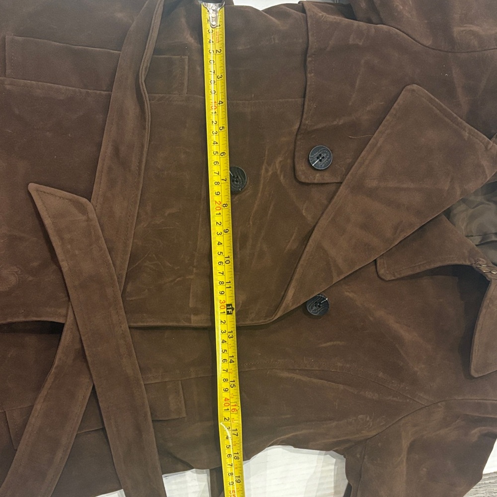 Avec Les Filles Brown Suede Double-Breasted Trench Coat - Picture 10 of 16